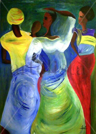 Bailarinas Africanas Acrylic Textile Figure Painting