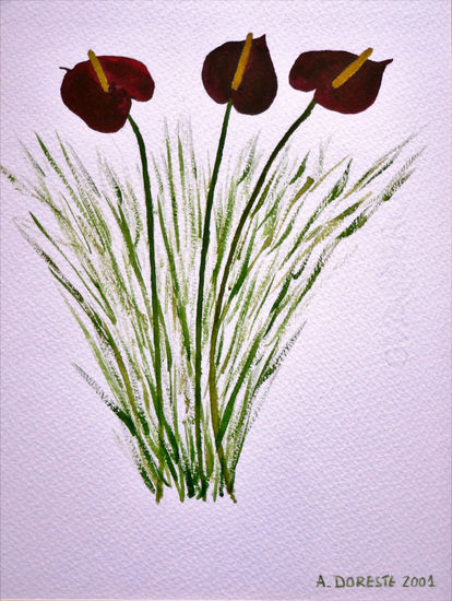 Tres Anturios Watercolour Paper Floral Painting