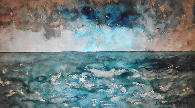 Horizonte tormentoso Watercolour Paper Marine Painting