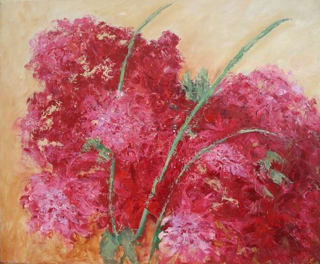 magenta Oil Canvas Floral Painting