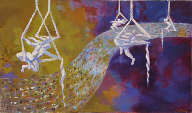 Susana Rojas. Balanceadores. Óleo 136 x 80 cm 