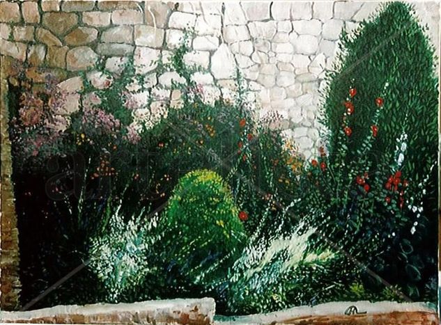 Flores contra la pared Oil Canvas Landscaping