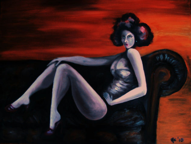 Sofa Oil Panel Figure Painting