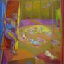 Susana Rojas. 2004 En la Pista. Óleo 90 x 90 cm