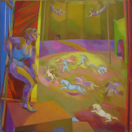 Susana Rojas. 2004 En la Pista. Óleo 90 x 90 cm 