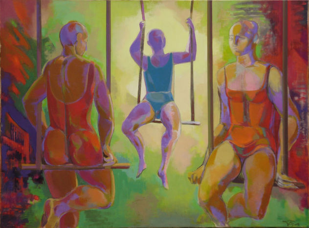 Susana Rojas. 2005 Trapecistas. Óleo. 135 x 100 cm