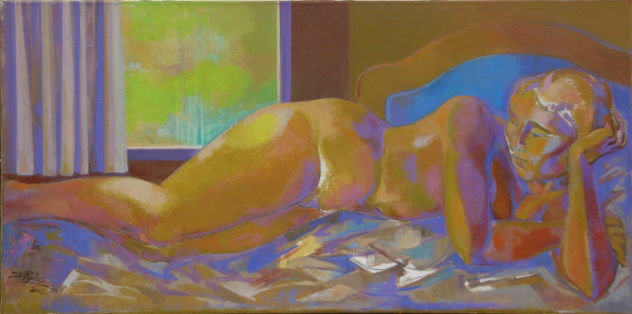 Susana Rojas. 2002 Mujer en penumbra. Óleo. 100 x 50 cm