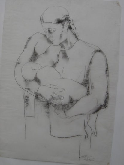 Susana Rojas. 2000 Madre y niño. carbonilla 64x92cm 