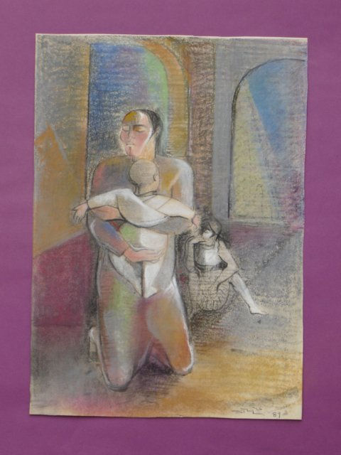 Susana Rojas. 1989 Mendiga en Constitución. pastel 27x38cm