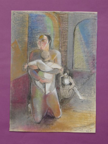 Susana Rojas. 1989 Mendiga en Constitución. pastel 27x38cm 