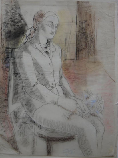 Susana Rojas. 1991 La Chilena, con flores. dibujo y pastel 63x82cm 