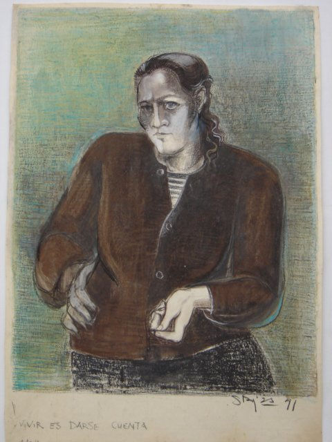 Susana Rojas. 1991 Vivir es darse cuenta. ceras y pastel 81x55cm