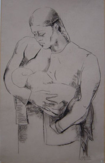 Susana Rojas. 2000 Madre con niño, apunte. carbonilla. 56x88cm 