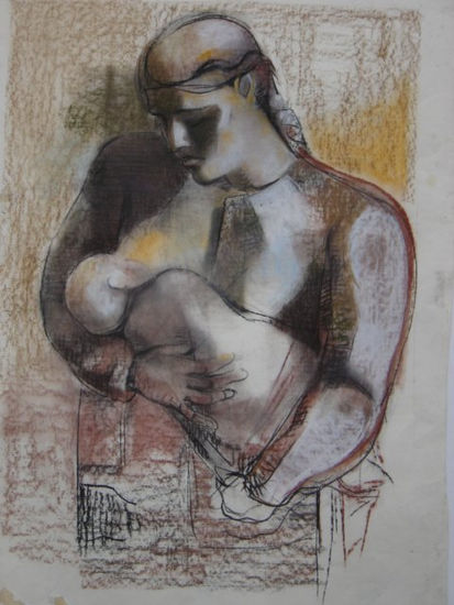 Susana Rojas. 2000 Madre con niño. pastel 