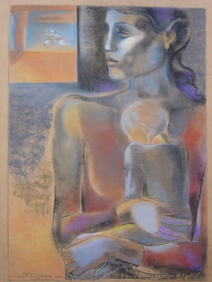 Susana Rojas. 2001 Madre y niño. pastel 56x90cm 