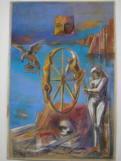 Susana Rojas. Tarot. La Rueda de la Fortuna. pastel 90x60cm 