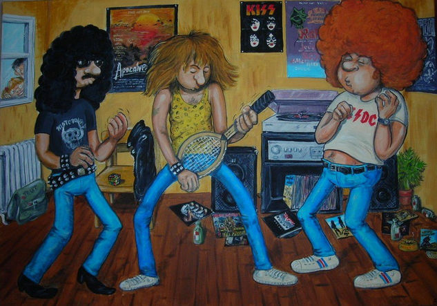 Air guitar 1980 Acrylic Textile Figure Painting