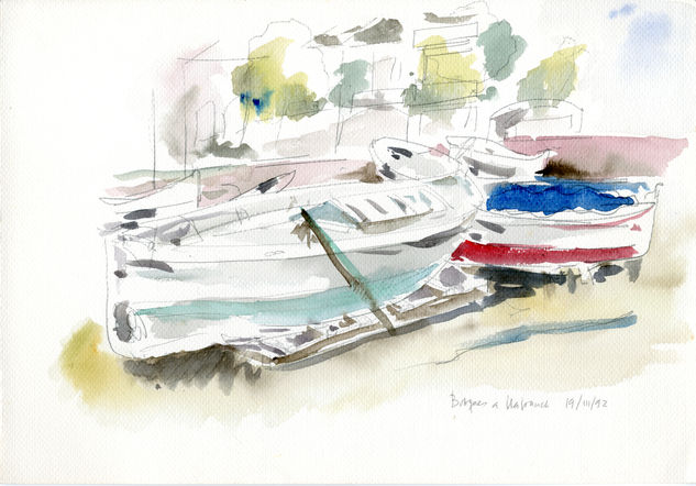 Barques a Llafranch Acuarela Papel Paisaje