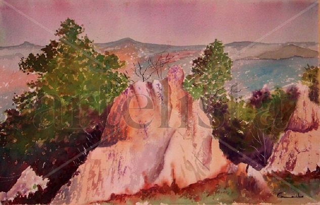 ROCAS Y PINOS 2 Gouache Papel Paisaje