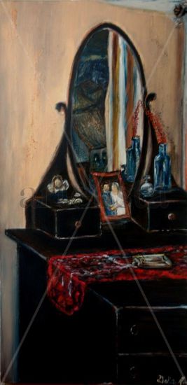 Reflejo de espejo en tocador Acrylic Canvas Still Life Paintings