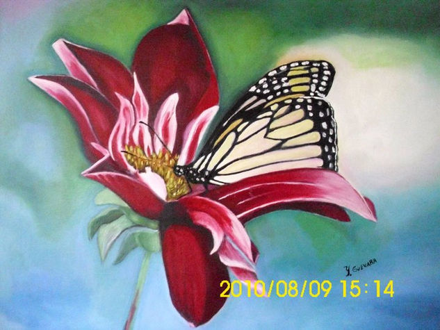 Mariposa Tropical Oil Canvas Floral Painting