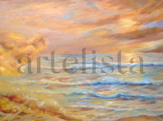 ATARDECIENDO MARES Oil Canvas Marine Painting