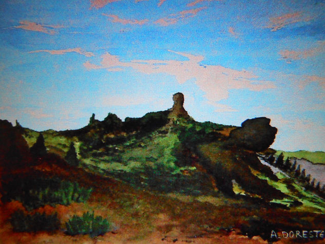 Roque Nublo I Acuarela Papel Paisaje