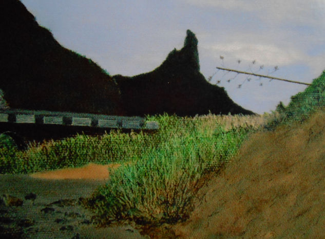 Barranco de Tejeda y Roque Bentayga Pastel Papel Paisaje
