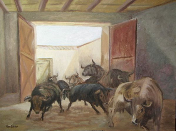 Toros entrando al toril Oil Canvas Animals