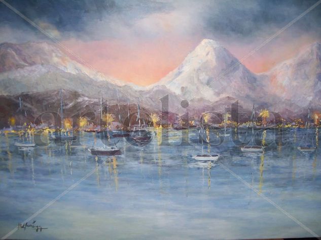 atardeciendo en el beagle (ushuaia) Oil Canvas Landscaping