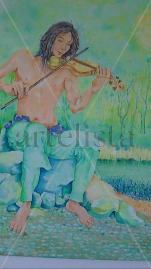 Violinista Oil Textile Figure Painting