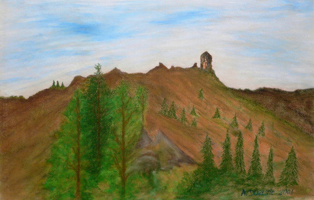 Roque Nublo Pastel Papel Paisaje