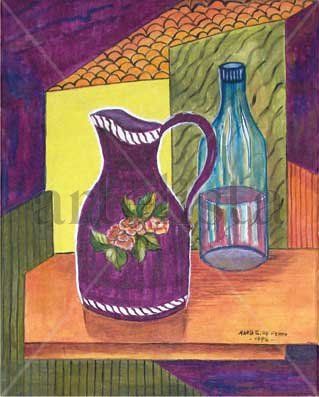 Naturaleza con jarra y botella