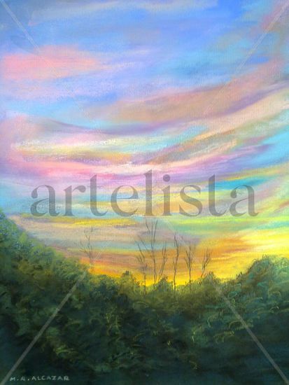 Atardecer II Pastel Papel Paisaje