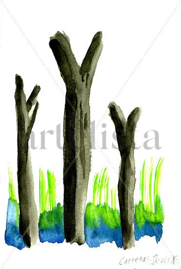 Tres ramas Watercolour Canvas Landscaping