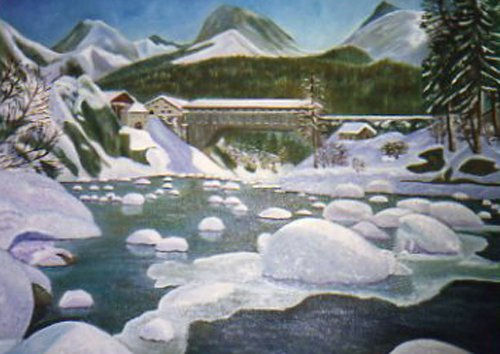 puente nevado Óleo Lienzo