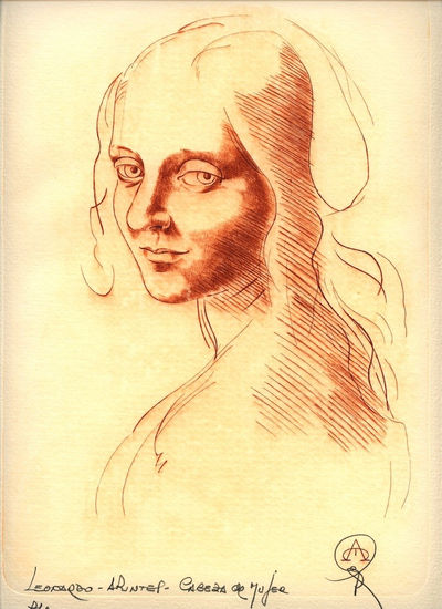 Leonardo da Vinci - Apuntes - Cabeza de mujer Huecograbado