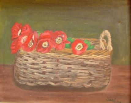 CESTA DE AMAPOLAS Oil Canvas Still Life Paintings