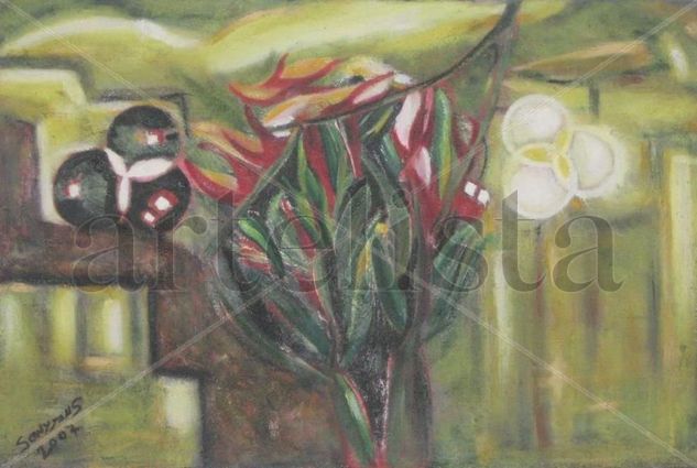 El florero Mixed media Canvas Floral Painting