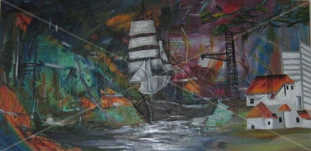 Puerto de Rotterdamen la antigüedad, Holanda Mixed media Canvas Marine Painting