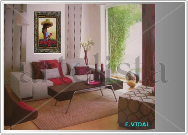 E.VIDAL  PINTOR DOMINICANO COSTUMBRISTA CONTEMPORANEO DE SANTIAGO DE LOS CABALLEROS REP. DOM.