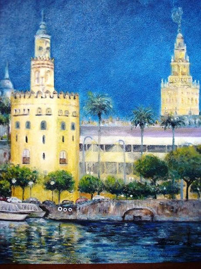 Torre del Oro y Giralda de Sevilla, iluminadas Óleo Otros Paisaje