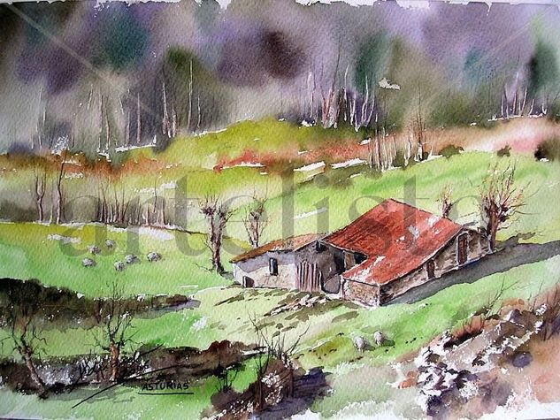 Asturias Acuarela Papel Paisaje