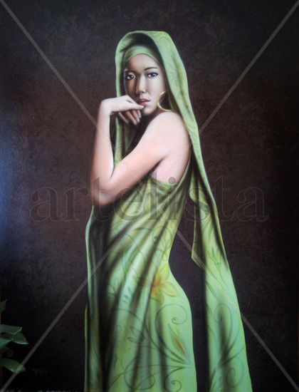 modelo asiatica Mixed media Panel Figure Painting