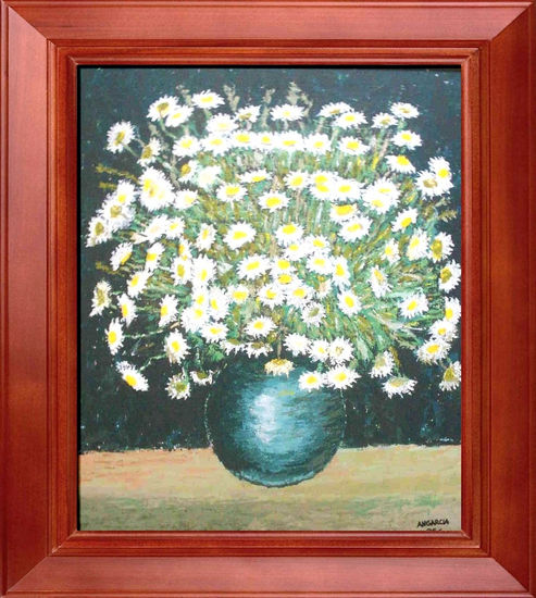 Margaritas en jarron Acrylic Panel Floral Painting