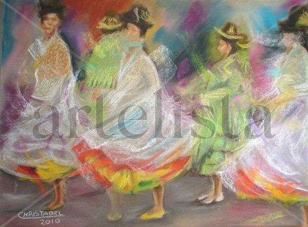 Tricolor Boliviana Pastel Card Figure Painting