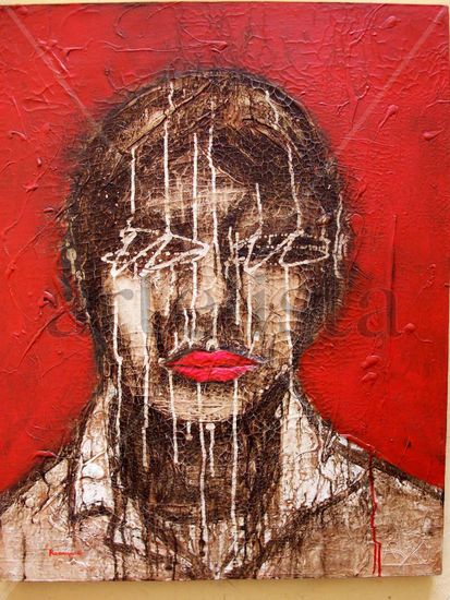 Hablando en Rojo Mixed media Canvas Portrait