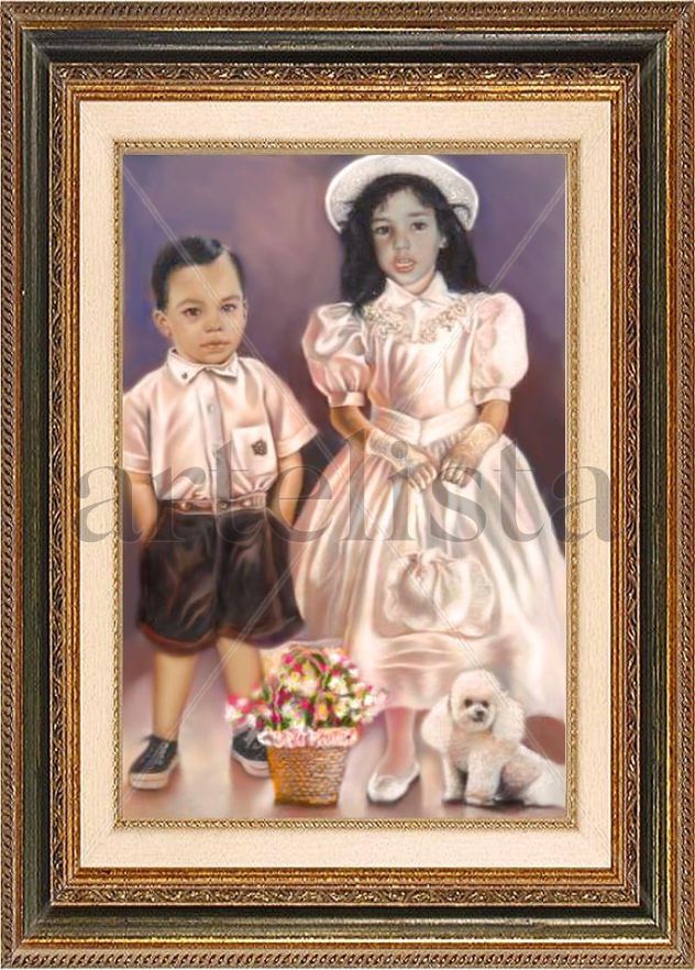 retrato de niños y perrito