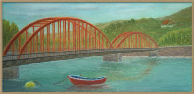 Barca junto al puente (pastel) Pastel Paper Marine Painting