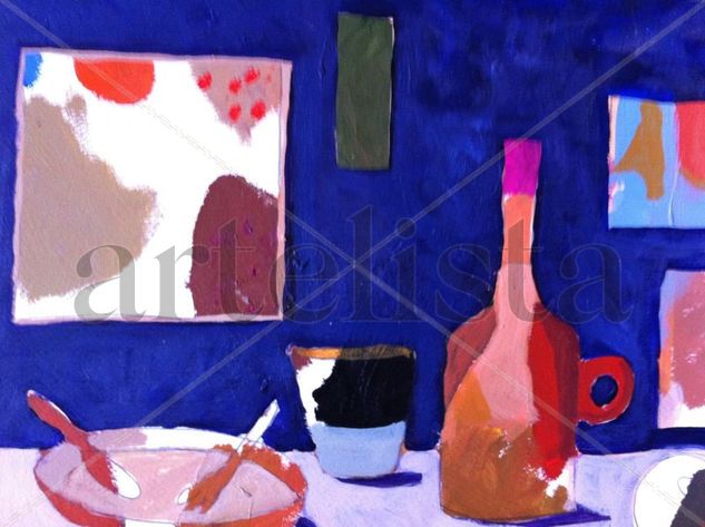 bodegón azul Acrylic Paper Still Life Paintings